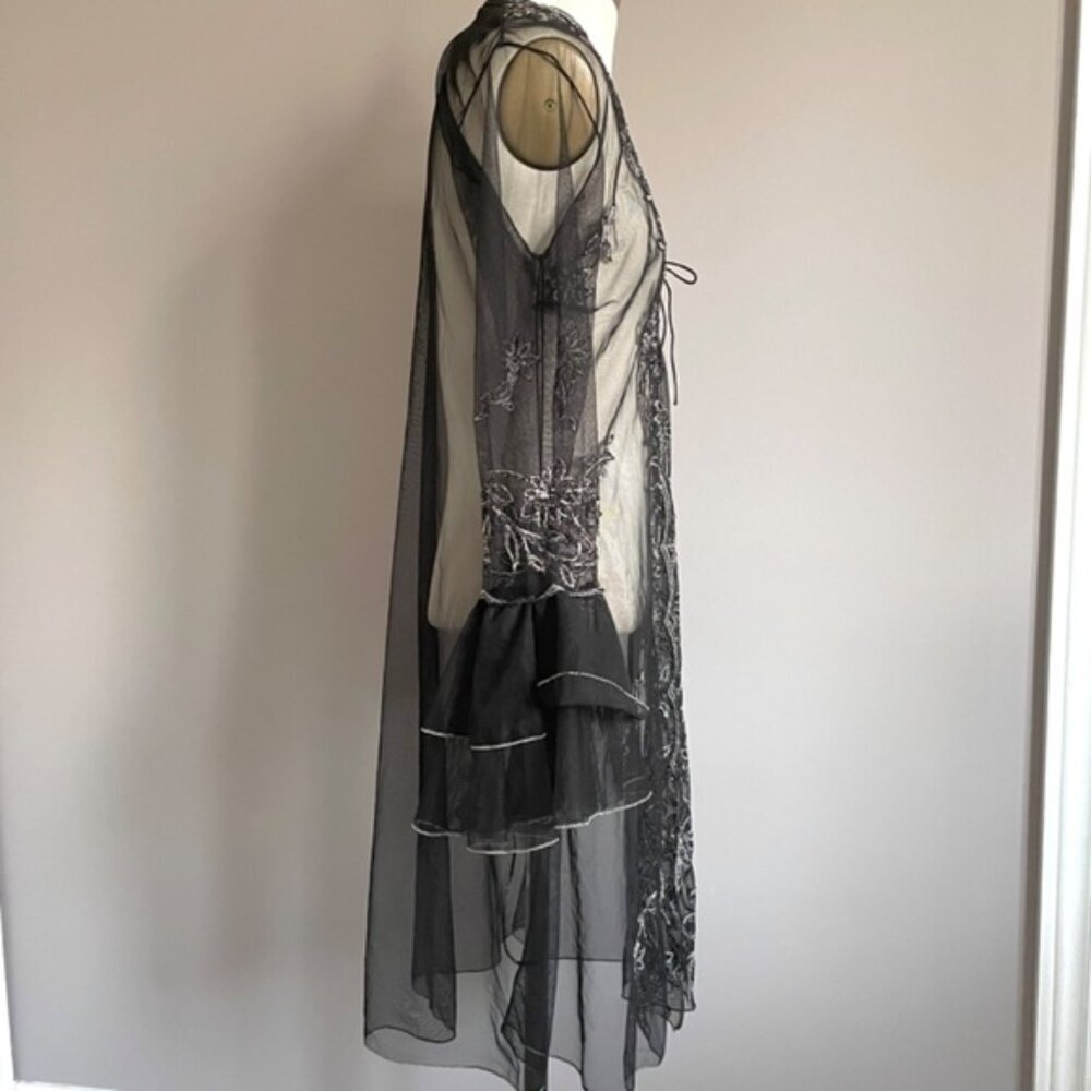 🛑 Vintage Black Mesh Mid-Length Cover-up Robe - Small/Medium - Picture 7 of 10